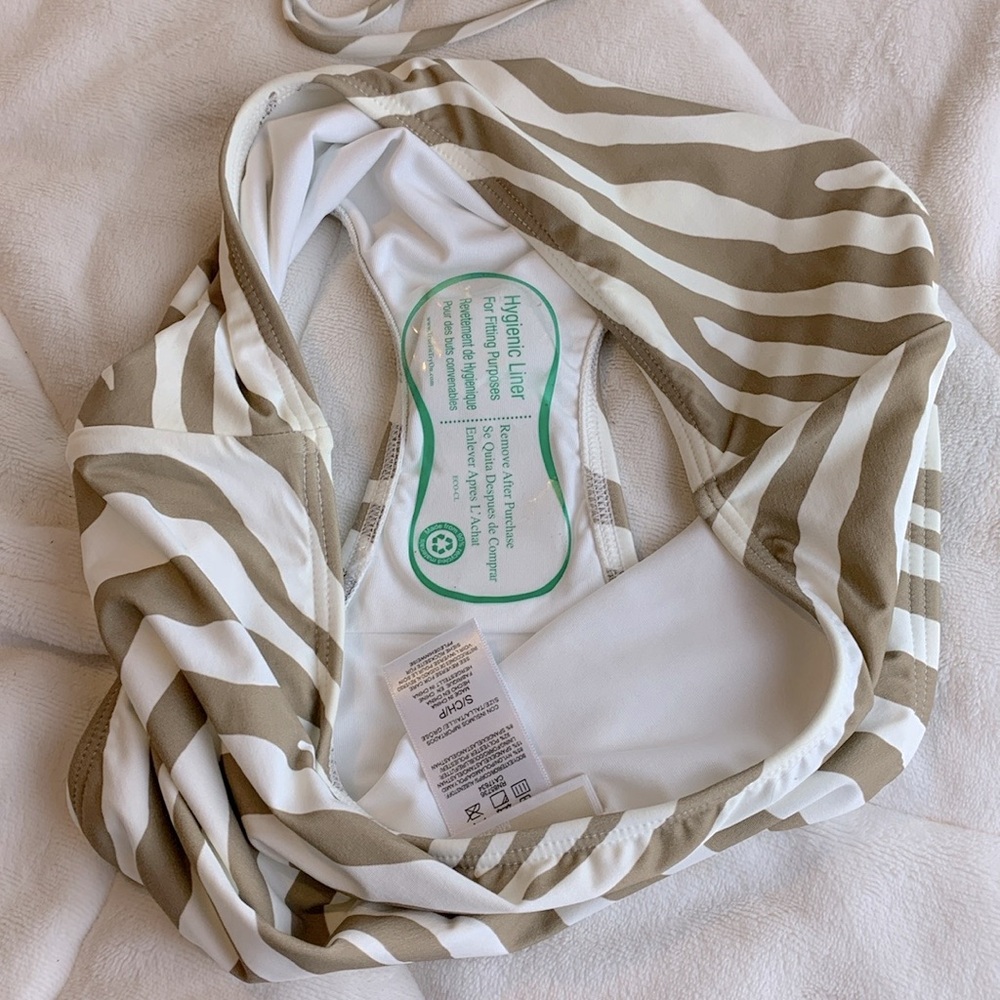 NWT Michael Kors Women Beige White Zebra Print Ring Swimsuit Bikini 2 Piece Set - Picture 11 of 13